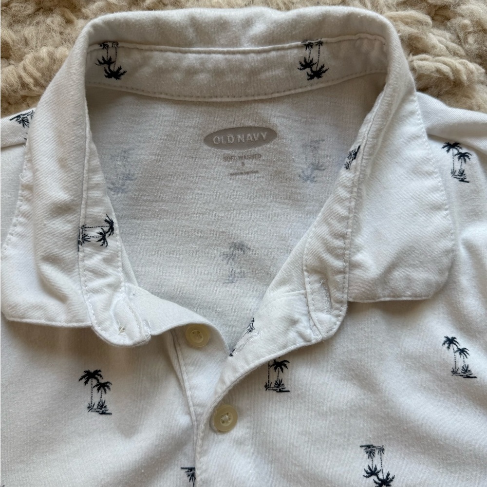 Old Navy white and blue palm tree polo shirt men’s size small - Picture 3 of 4